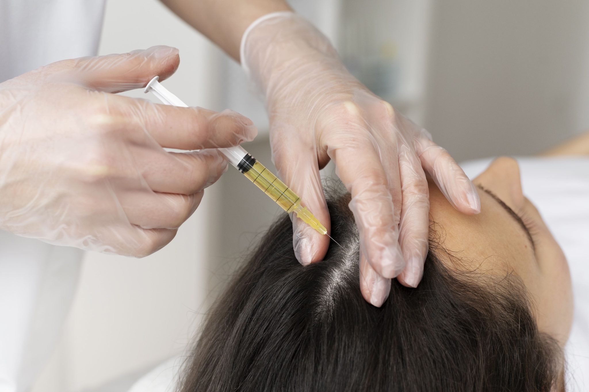 high angle woman getting scalp prp treatment 1